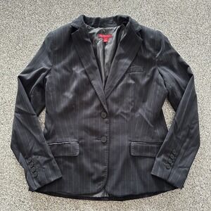 New York & Company‎ Pinstripe Blazer Women's Size 12 Black 2 Button Stretch